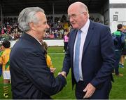 13 August 2019; Jim Bolger with Uachtarán Chumann Lúthchleas Gael John Horan before the eighth annual Hurling for Cancer Research, a celebrity hurling match in aid of the Irish Cancer Society in St Conleth’s Park, Newbridge. The event, organised by legendary racehorse trainer Jim Bolger and National Hunt jockey Davy Russell, has raised €830,000 to date to fund the Irish Cancer Society’s innovative cancer research projects. The final score was: Jim Bolger’s Best: 15, Davy Russell’s Stars 15. St Conleth’s Park, Newbridge, Co Kildare. Photo by Matt Browne/Sportsfile