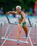 14 August 2019; Sarah Lavin of Ireland after knocking the final hurdle whilst competing in the Women's 100m Hurdles event, sponsored by O'Leary Insurances, during the BAM Cork City Sports at CIT Athletics Stadium in Bishopstown, Cork. Photo by Sam Barnes/Sportsfile