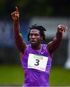 14 August 2019; Sean McClean of USA celebrates after winning the Men's 200m event, sponsored by BAM Ireland, during the BAM Cork City Sports at CIT Athletics Stadium in Bishopstown, Cork. Photo by Sam Barnes/Sportsfile