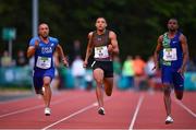 14 August 2019; Athletes from left, Cordero Grey of USA, Leon Reid of Ireland, and Sydney Siame of Zambia, competing in the Men's 200m event, sponsored by BAM Ireland during the BAM Cork City Sports at CIT Athletics Stadium in Bishopstown, Cork. Photo by Sam Barnes/Sportsfile