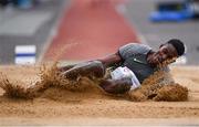 14 August 2019; Romeo N'Tia of Benin competing in the Men's Long Jump event, sponsored by Cork Airport during the BAM Cork City Sports at CIT Athletics Stadium in Bishopstown, Cork. Photo by Sam Barnes/Sportsfile