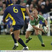 11 October 2003; Peter Stringer, Ireland, in action against Romania. 2003 Rugby World Cup, Pool A, Ireland v Romania, Central Coast Stadium, Gosford, New South Wales, Australia. Picture credit; Brendan Moran / SPORTSFILE *EDI*