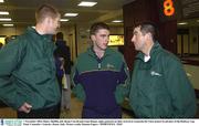 7 November 2003; Henry Shefflin, left, Brian Carroll and Liam Dunne, right, pictured on their arrival at Leonardo Da Vinci airport in advance of the Railway Cup Final. Connacht v Leinster, Rome, Italy. Picture credit; Damien Eagers / SPORTSFILE *EDI*