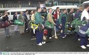 7 November 2003; players from both sides pictured on their arrival at Leonardo Da Vinci airport in advance of the Railway Cup Final. Connacht v Leinster, Rome, Italy. Picture credit; Damien Eagers / SPORTSFILE *EDI*