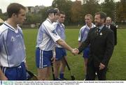 8 November 2003; Sean Kelly, President of the GAA, meets Connacht's Eugene Cloonan before the game. Martin Donnelly Inter-Provincial Hurling Series Final, Giulio Onesti Sports Complex, Parioli, Rome, Italy. Picture credit; Damien Eagers / SPORTSFILE *EDI*