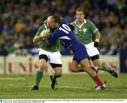 9 November 2003; Keith Wood, Ireland, in action against Frederic Michalak, France. 2003 Rugby World Cup, Quarter Final, France v Ireland, Telstra Dome, Melbourne, Victoria, Australia. Picture credit; Brendan Moran / SPORTSFILE *EDI*