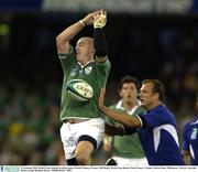 9 November 2003; Keith Wood, Ireland, in action against Patrick Tabacco, France. 2003 Rugby World Cup, Quarter Final, France v Ireland, Telstra Dome, Melbourne, Victoria, Australia. Picture credit; Brendan Moran / SPORTSFILE *EDI*