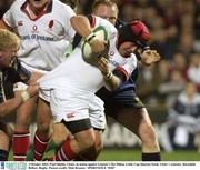 3 October 2003; Paul Shields, Ulster, in action against Leinster's Des Dillon. Celtic Cup Quarter-Final, Ulster v Leinster, Ravenhill, Belfast. Rugby. Picture credit; Matt Browne / SPORTSFILE *EDI*