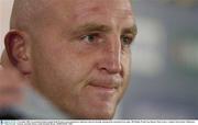 9 November 2003; An emotional Ireland captain Keith Wood at a post match press conference where he formally announced his retirement from rugby. 2003 Rugby World Cup, Quarter Final, France v Ireland, Telstra Dome, Melbourne, Victoria, Australia. Picture credit; Brendan Moran / SPORTSFILE *EDI*