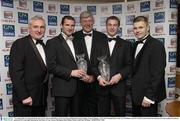 7 November 2003; An Taoiseach Bertie Ahern T.D., GPA Football Player of the Year Steven McDonnell, George Wallace, General Manager, SEAT, GPA Hurling Player of the Year JJ Delaney and GPA Chief Executive Dessie Farrell pictured at the Carphone Warehouse sponsored GPA Gala night featuring the Seat Player of Year Awards, Burlington Hotel, Dublin. Picture credit; Ray McManus / SPORTSFILE *EDI*