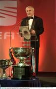 7 November 2003; An Taoiseach Bertie Ahern T.D. speaking at the Carphone Warehouse sponsored GPA Gala night featuring the Seat Player of Year Awards, Burlington Hotel, Dublin. Picture credit; Ray McManus / SPORTSFILE *EDI*