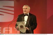 7 November 2003; An Taoiseach Bertie Ahern T.D.  speaking at the Carphone Warehouse sponsored GPA Gala night featuring the Seat Player of Year Awards, Burlington Hotel, Dublin. Picture credit; Ray McManus / SPORTSFILE *EDI*