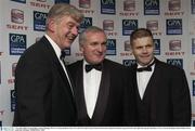 7 November 2003; George Wallace, General Manager SEAT, An Taoiseach Bertie Ahern T.D. and GPA Chief Executive Desie Farrell at the Carphone Warehouse sponsored GPA Gala night featuring the Seat Player of Year Awards, Burlington Hotel, Dublin. Picture credit; Ray McManus / SPORTSFILE *EDI*
