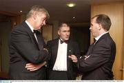 7 November 2003; George Wallace, left, General Manager Seat, with Mickey Harte and DJ Carey at the Carphone Warehouse sponsored GPA Gala night featuring the Seat Player of Year Awards, Burlington Hotel, Dublin. Picture credit; Ray McManus / SPORTSFILE *EDI*
