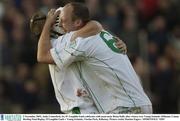 2 November 2003; Andy Comerford, (6), O' Loughlin Gaels celebrates with team-mate Brian Kelly after victory over Young Irelands. Kilkenny County Hurling Final Replay, O'Loughlin Gaels v Young Irelands, Nowlan Park, Kilkenny. Picture credit; Damien Eagers / SPORTSFILE *EDI*