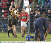 9 November 2003; Anthony Mernagh, Rathnew, is sent off by referee Eugene Murtagh against Round Towers. AIB Leinster Club Football Championship, Rathnew v Round Towers, County Grounds, Aughrim, Co. Wicklow. Picture credit; Matt Browne / SPORTSFILE *EDI*