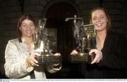 10 November 2003; Christina Heffernan, Mayo football, and Eimear McDonnell, right, Tipperary camogie, pictured after winning the Vodafone GAA Player of the Year Award's. Westin Hotel, Dublin. Picture Credit; David Maher / SPORTSFILE *EDI*