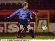10 November 2003;Thomas Morgan, Shelbourne, in action against Michael O'Donnell, UCD. Eircom League Premier Division, Shelbourne v UCD, Tolka Park, Dublin. Soccer. Picture credit; David Maher / SPORTSFILE *EDI*