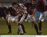 11 November 2003; Sean Friars, Derry City, in action against Dasve Morrison and Colin Hawkins, Bohemians. Eircom League Premier Division, Derry City v Bohemians, Brandywell, Derry. Soccer. Picture credit; David Maher / SPORTSFILE *EDI*