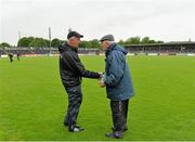 16 June 2013; Clare manager Mick O'Dwyer, right, and Cork manager Conor Counihan before the start of the match. Munster GAA Football Senior Championship Semi-Final, Clare v Cork, Cusack Park, Ennis, Co. Clare. Picture credit: Matt Browne / SPORTSFILE