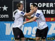 10 June 2013; Patrick Hoban, right, Dundalk, celebrates after scoring his side's first goal, with team-mate Dane Massey. Airtricity League Premier Division, Drogheda United v Dundalk, Hunky Dorys Park, Drogheda, Co. Louth. Photo by Sportsfile