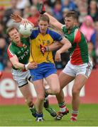 16 June 2013; Michael Finneran, Roscommon, in action against Donal Vaughan, left, and Aidan O'Shea, Mayo. Connacht GAA Football Senior Championship Semi-Final, Mayo v Roscommon, Elverys MacHale Park, Castlebar, Co. Mayo. Picture credit: Barry Cregg / SPORTSFILE