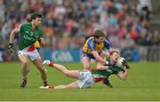 16 June 2013; Colm Boyle, Mayo, with support from team-mate Ger Cafferkey, in action against Cathal Cregg, Roscommon. Connacht GAA Football Senior Championship Semi-Final, Mayo v Roscommon, Elverys MacHale Park, Castlebar, Co. Mayo. Picture credit: Barry Cregg / SPORTSFILE