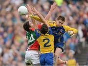 16 June 2013; Alan Freeman, Mayo, in action against Neil Collins, and Darren O'Malley, right, Roscommon. Connacht GAA Football Senior Championship Semi-Final, Mayo v Roscommon, Elverys MacHale Park, Castlebar, Co. Mayo. Photo by Sportsfile