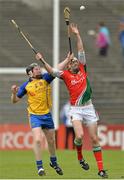 16 June 2013; Paddy Barrett, Mayo, in action against Jamie Lawlor, Roscommon. Connacht GAA Hurling Intermediate Championship Final, Mayo v Roscommon, Elverys MacHale Park, Castlebar, Co. Mayo. Picture credit: Barry Cregg / SPORTSFILE