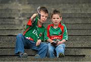 16 June 2013; Mayo supporters Anthony Roland, left, age 8, and his brother Kevin, age 6, from Castlebar, Co. Mayo, before the game. Connacht GAA Football Senior Championship Semi-Final, Mayo v Roscommon, Elverys MacHale Park, Castlebar, Co. Mayo. Picture credit: Barry Cregg / SPORTSFILE