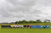 14 June 2013; The teams and officials stand for the anthem. 2013 SFAI Umbro Kennedy Cup Final, DDSL v NDSL, UL Arena, University of Limerick, Limerick. Picture credit: Brian Lawless / SPORTSFILE