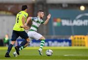 9 August 2019; Jack Byrne of Shamrock Rovers in action against Gareth Harkin of Finn Harps during the Extra.ie FAI Cup First Round match between Shamrock Rovers and Finn Harps at Tallaght Stadium in Tallaght, Dublin. Photo by Piaras Ó Mídheach/Sportsfile