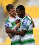 9 August 2019; Daniel Carr of Shamrock Rovers, right, celebrates scoring his side's first goal with team-mate Lee Grace during the Extra.ie FAI Cup First Round match between Shamrock Rovers and Finn Harps at Tallaght Stadium in Tallaght, Dublin. Photo by Piaras Ó Mídheach/Sportsfile