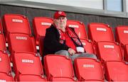 16 August 2019; A Derry City fan in his seat in the stand before the SSE Airtricity League Premier Division match between Derry City and Shamrock Rovers at the Ryan McBride Brandywell Stadium in Derry. Photo by Oliver McVeigh/Sportsfile