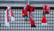 16 August 2019; A general view of Derry City scarves on the fence before the SSE Airtricity League Premier Division match between Derry City and Shamrock Rovers at the Ryan McBride Brandywell Stadium in Derry. Photo by Oliver McVeigh/Sportsfile