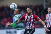 16 August 2019; Graham Burke of Shamrock Rovers in action against Darren Cole of Derry City during the SSE Airtricity League Premier Division match between Derry City and Shamrock Rovers at the Ryan McBride Brandywell Stadium in Derry. Photo by Oliver McVeigh/Sportsfile