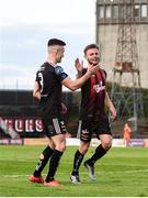 16 August 2019; Conor Levingston of Bohemians, right, celebrates with Darragh Leahy after scoring his side’s second goal, during the SSE Airtricity League Premier Division match between Bohemians and UCD at Dalymount Park in Dublin. Photo by Sam Barnes/Sportsfile