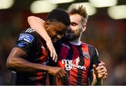 16 August 2019; Andre Wright of Bohemians celebrates with Luke Wade-Slater after scoring his side’s fifth goal during the SSE Airtricity League Premier Division match between Bohemians and UCD at Dalymount Park in Dublin. Photo by Sam Barnes/Sportsfile