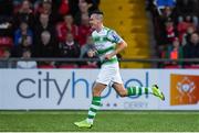 16 August 2019; Aaron McEneff of Shamrock Rovers, celebrates after scoring his side's first goal during the SSE Airtricity League Premier Division match between Derry City and Shamrock Rovers at the Ryan McBride Brandywell Stadium in Derry. Photo by Oliver McVeigh/Sportsfile