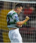 16 August 2019; Aaron Greene of Shamrock Rovers celebrates after scoring his side's second goal during the SSE Airtricity League Premier Division match between Derry City and Shamrock Rovers at the Ryan McBride Brandywell Stadium in Derry. Photo by Oliver McVeigh/Sportsfile