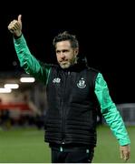 16 August 2019; Shamrock Rovers manager Stephen Bradley celebrates after the SSE Airtricity League Premier Division match between Derry City and Shamrock Rovers at the Ryan McBride Brandywell Stadium in Derry. Photo by Oliver McVeigh/Sportsfile