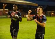 16 August 2019; Andre Wright, left, and Keith Buckley of Bohemians celebrate following the SSE Airtricity League Premier Division match between Bohemians and UCD at Dalymount Park in Dublin. Photo by Sam Barnes/Sportsfile