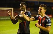 16 August 2019; Andre Wright, left, and Keith Buckley of Bohemians celebrate following the SSE Airtricity League Premier Division match between Bohemians and UCD at Dalymount Park in Dublin. Photo by Sam Barnes/Sportsfile