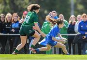 17 August 2019; Rachel Conroy of Leinster goes over to score her side's first try despite the efforts of Alana Roche of Connacht during the Under 18 Girls Interprovincial Rugby Championship match between Leinster and Connacht at MU Barnhall in Leixlip, Kildare. Photo by Sam Barnes/Sportsfile