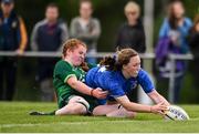 17 August 2019; Kathryn Dempsey of Leinster goes over to score her side's fourth try despite the efforts of Mollie Starr of Connacht during the Under 18 Girls Interprovincial Rugby Championship match between Leinster and Connacht at MU Barnhall in Leixlip, Kildare. Photo by Sam Barnes/Sportsfile