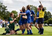 17 August 2019; Katie Whelan of Leinster is congratulated by team-mates after scoring her sides fifth try during the Under 18 Girls Interprovincial Rugby Championship match between Leinster and Connacht at MU Barnhall in Leixlip, Kildare. Photo by Sam Barnes/Sportsfile