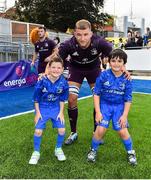 17 August 2019; Leinster captain Ross Molony with mascots Sean Prucell, left, age 7, from Blanchardstown, and Hugh Dunleavy, age 7, from Glenageary, at the Bank of Ireland pre-season friendly match between Leinster and Coventry at Energia Park in Donnybrook, Dublin. Photo by Seb Daly/Sportsfile
