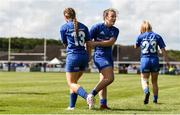 17 August 2019; Ciara Faulkner of Leinster, left, is congratulated by Emma Kelly after scoring her side's sixth try during the Under 18 Girls Interprovincial Rugby Championship match between Leinster and Connacht at MU Barnhall in Leixlip, Kildare. Photo by Sam Barnes/Sportsfile