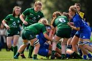 17 August 2019; Holly Leach of Leinster in action against Hannah Johnston, left, and Mollie Starr of Connacht during the Under 18 Girls Interprovincial Rugby Championship match between Leinster and Connacht at MU Barnhall in Leixlip, Kildare. Photo by Sam Barnes/Sportsfile