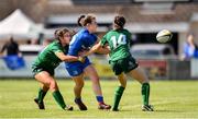 17 August 2019; Emma Kelly of Leinster in action against Megan Walsh, left, and Katie Hogan of Connacht during the Under 18 Girls Interprovincial Rugby Championship match between Leinster and Connacht at MU Barnhall in Leixlip, Kildare. Photo by Sam Barnes/Sportsfile